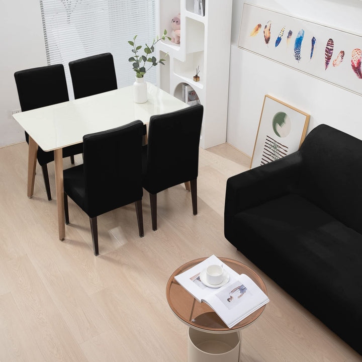 Black matching elastic velvet chair and sofa covers