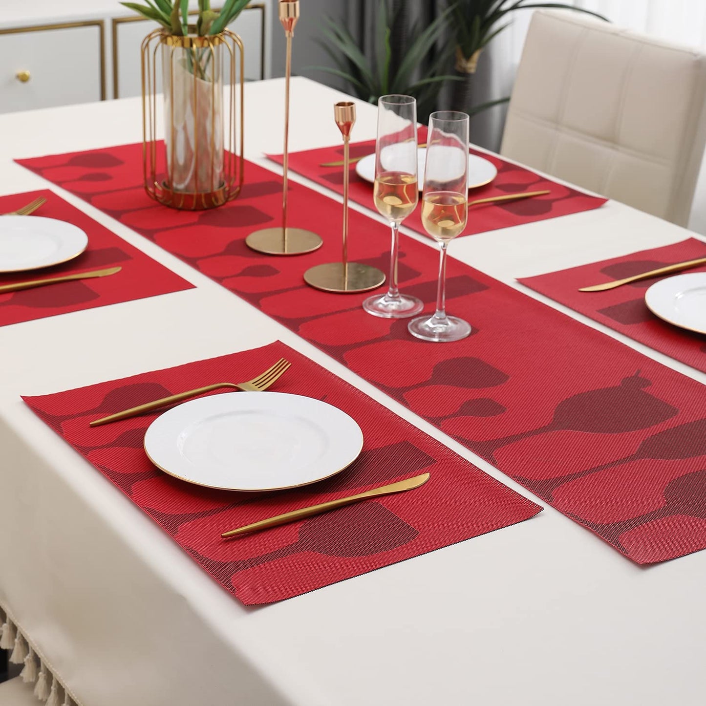 PVC Dining Table Mats, Cherry Red