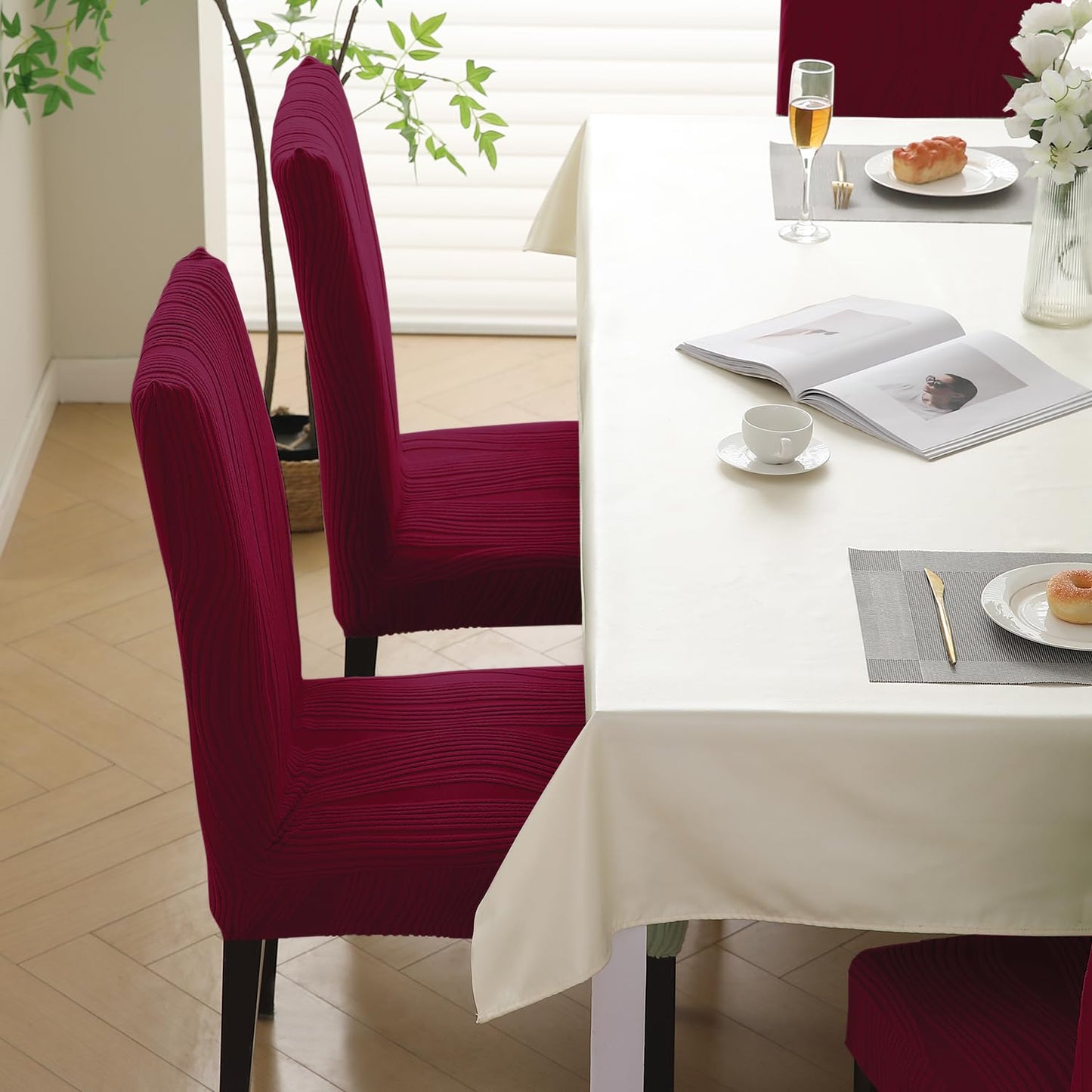 Nestiva Series Stretchable Knitting Jacquard Chair Cover - Burgundy