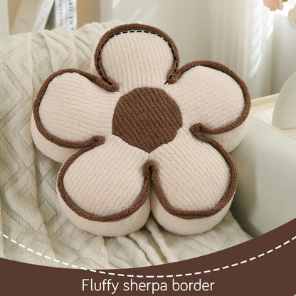 HOKIPO Plush Cotton Flower Cushion | Decorative Throw Pillow for Bed & Sofa - Soft Beige