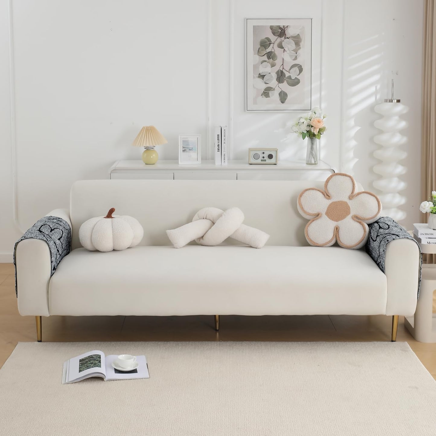 Water Repellent + Waterproof Quilted Sofa Mats, Intense Grey Abstract Floral