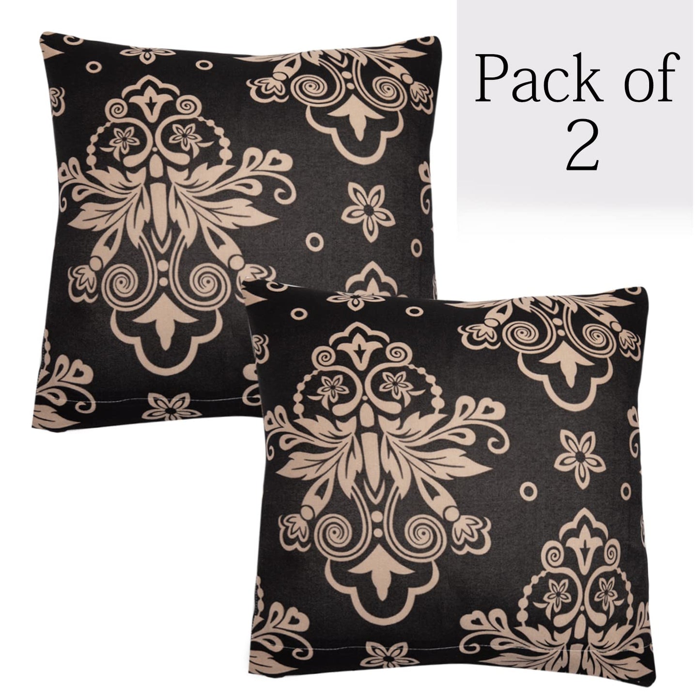 HOKIPO Stretchable Pack of 2 Cushion Cover 16x16, Black Damask