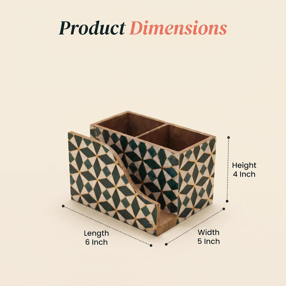 HOKIPO Cutlery Holder with Napkin Stand, Engineered Wood, Moroccan Prism - image 6