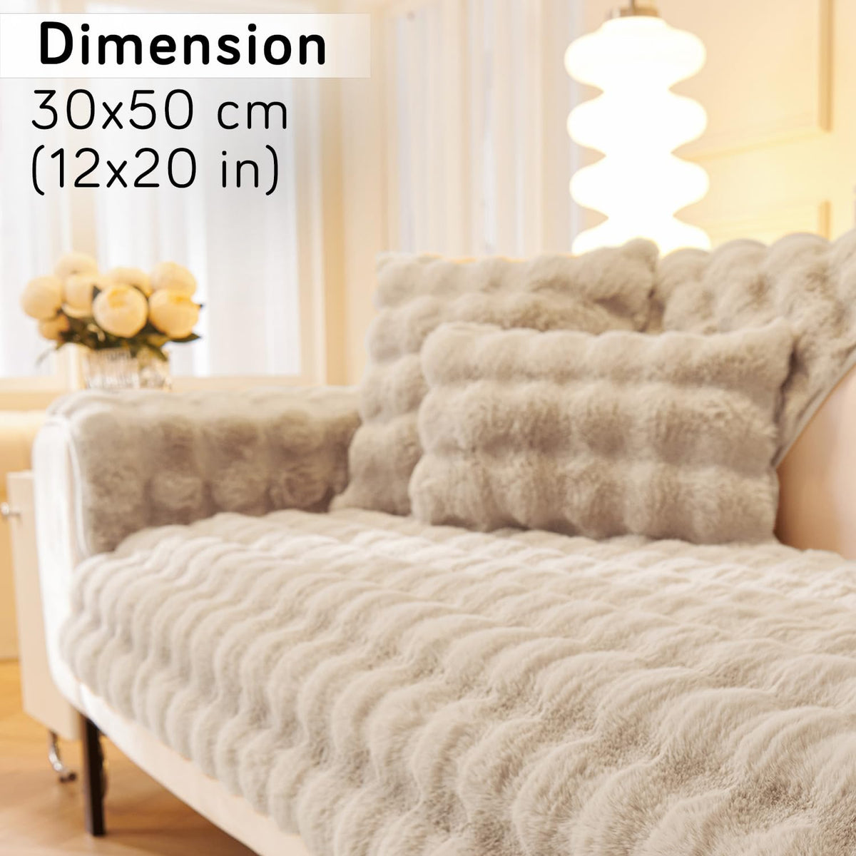 Buy cute Latte Brown colour Zippered faux rabbit fur Sofa Cushion Covers