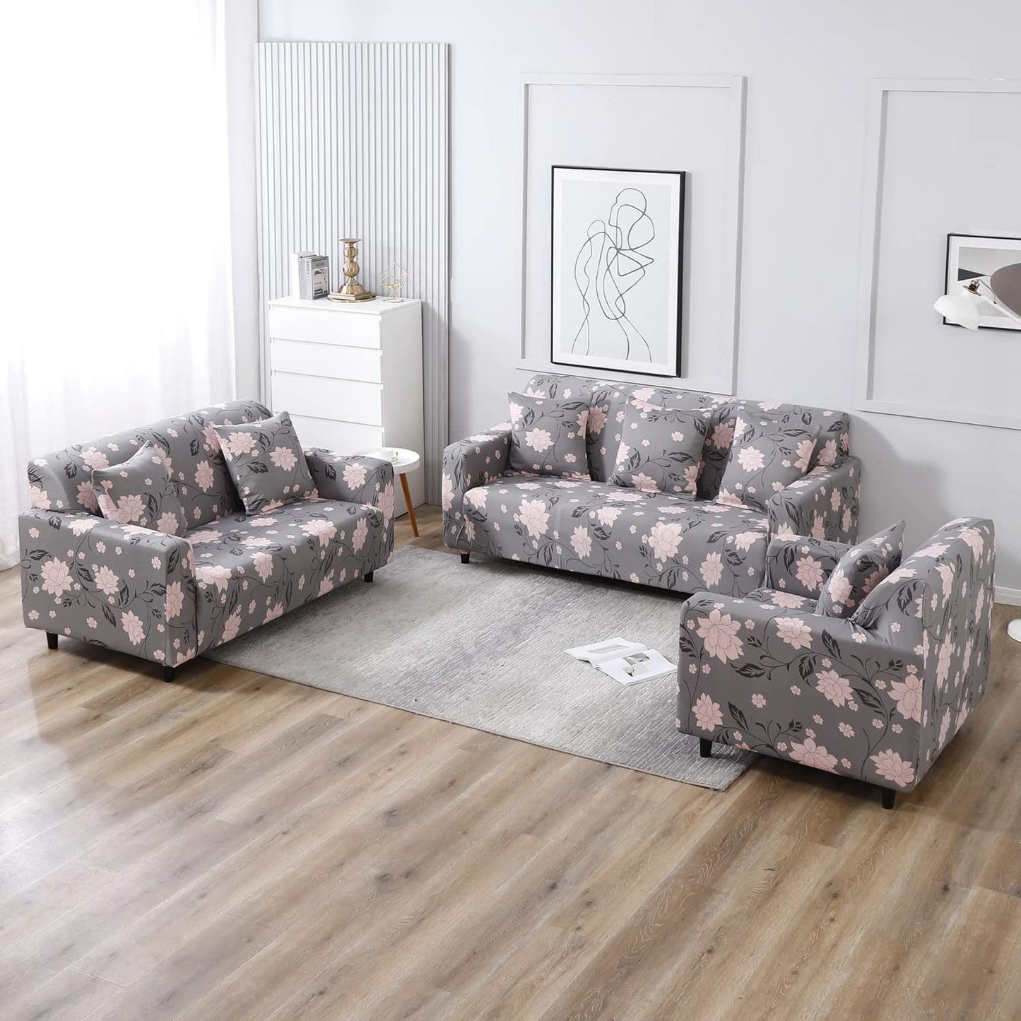 HOKIPO Stretchable Pack of 2 Cushion Cover 16x16,Grey Dahlia
