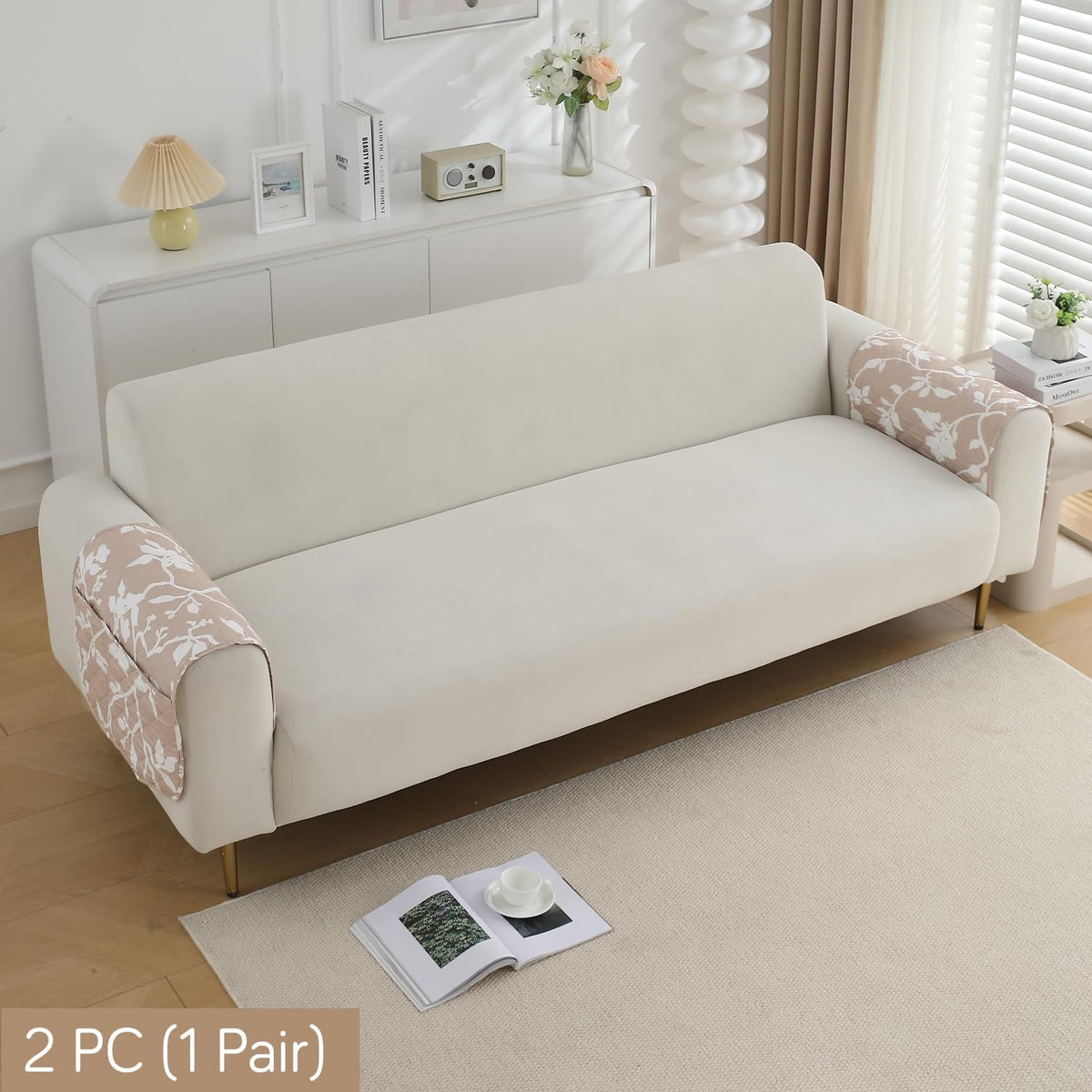 Water Repellent + Waterproof Quilted Sofa Mats, Buff Brown Sillehoute Floral