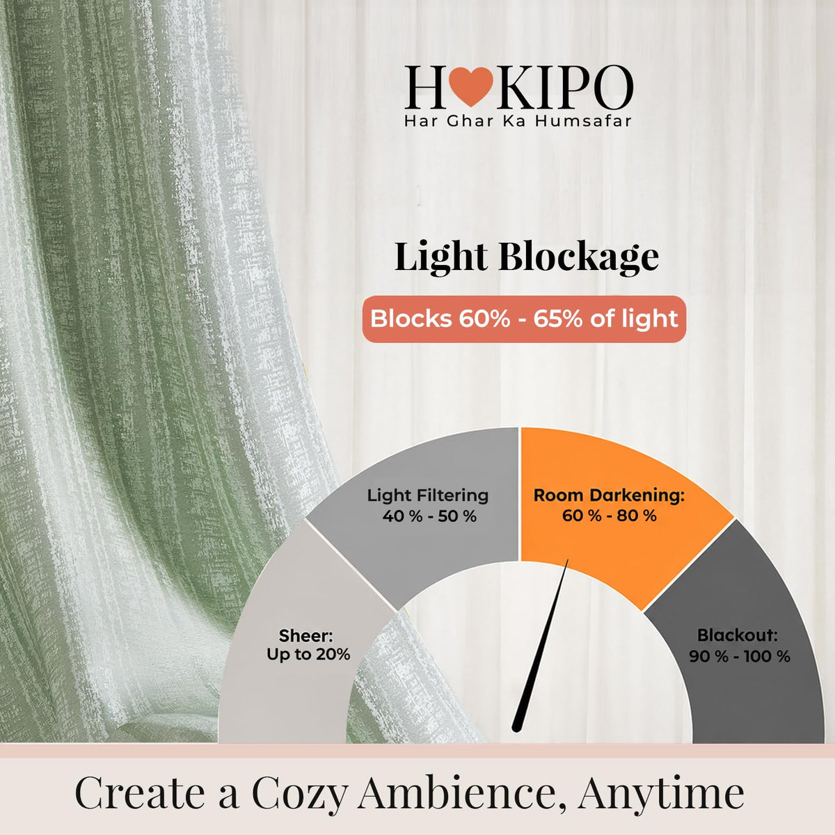 HOKIPO Royal Blend Eyelet Curtains, 7 Feet Long - Sage Green - image 5