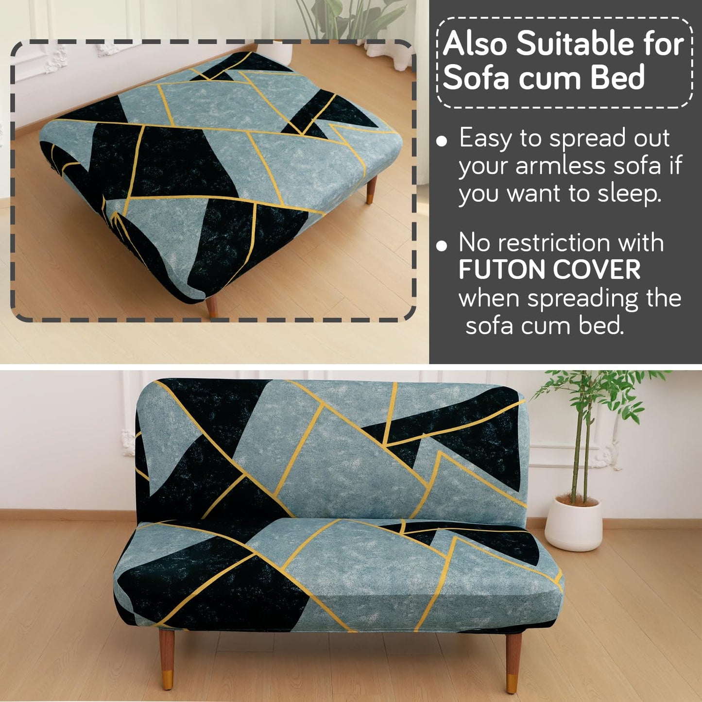 Elira Series Stretchable Elastic Armless Sofa Cover – 140 GSM, Futon Slipcover, Easy Fit, Multicolor Abstract Geometry