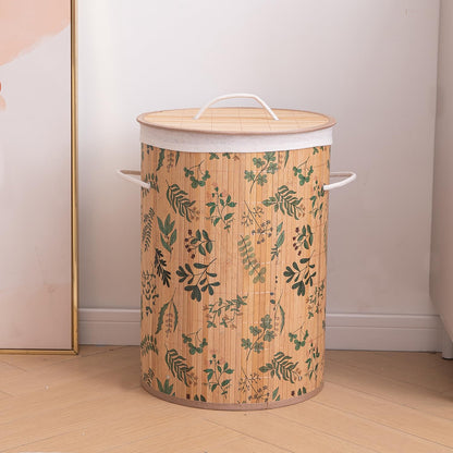 Eco-Friendly Foldable Bamboo Laundry Basket Hamper with Lid, Large, 61 Litre, Fern Leaves