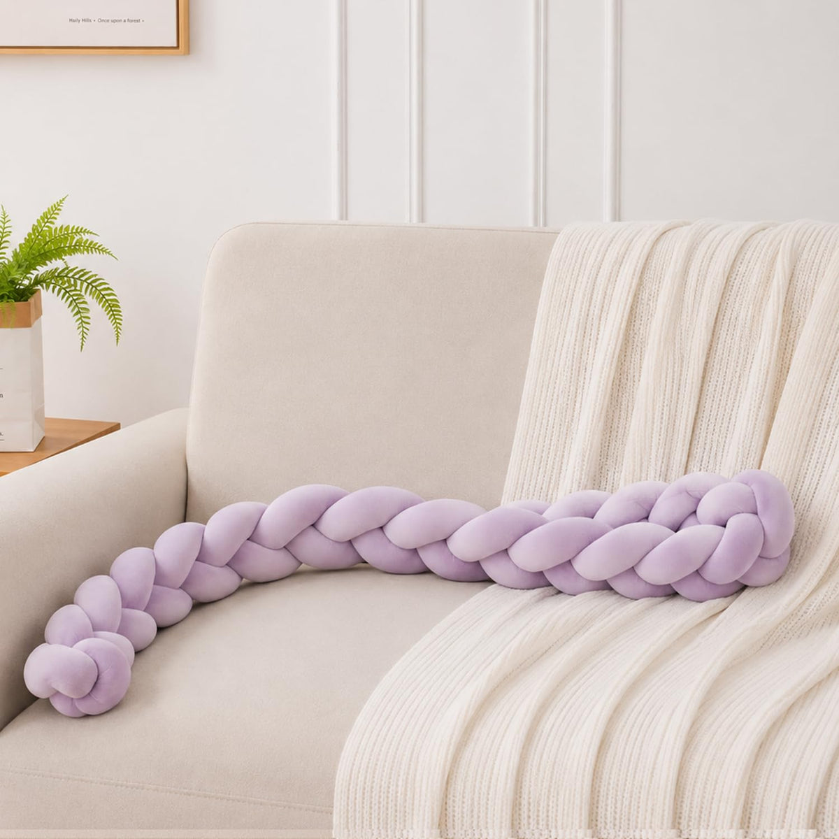 HOKIPO Braided Knot Chain Pillow for Sofa & Bed, 200 cm, Purple