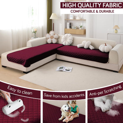 HOKIPO Waterproof Quilted Quick Dry L Shape Sofa Seat Cover Mat, Burgundy