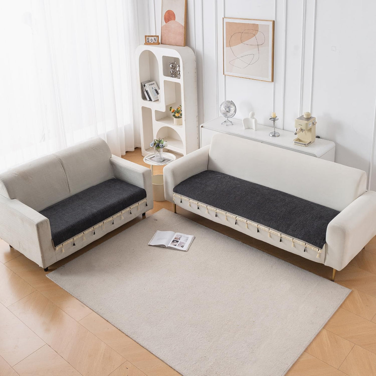 Serenity Tassel Chenille Sofa Cover with Tassel – Midnight Graphite