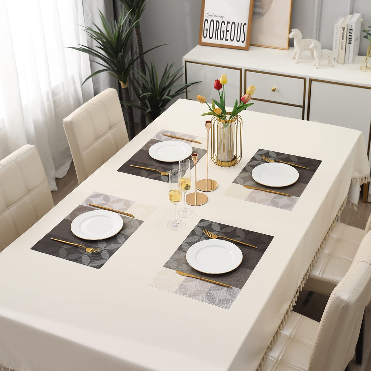PVC Dining Table Mats, Geometric Grey