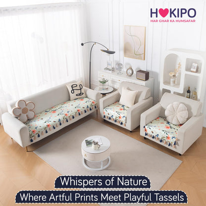 'Whispers of Nature' Series Holland Velvet Sofa Seat Mat with Tassel, Pastel Butterfly Meadow