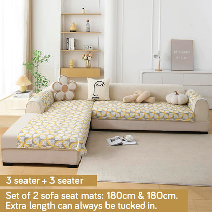 Quilted Printed L Shape Sofa Cover Mat for 2+2/3+2/3+3 Seater, Windmill Cyber Yellow