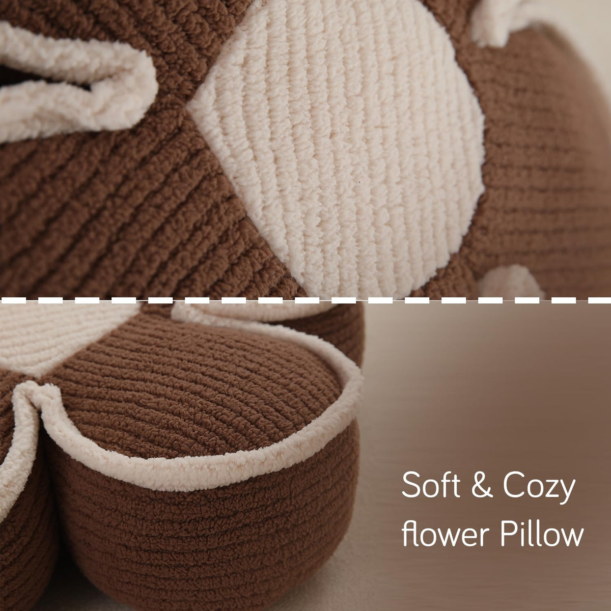 HOKIPO Plush Cotton Flower Cushion | Decorative Throw Pillow for Bed & Sofa - Cedar Brown