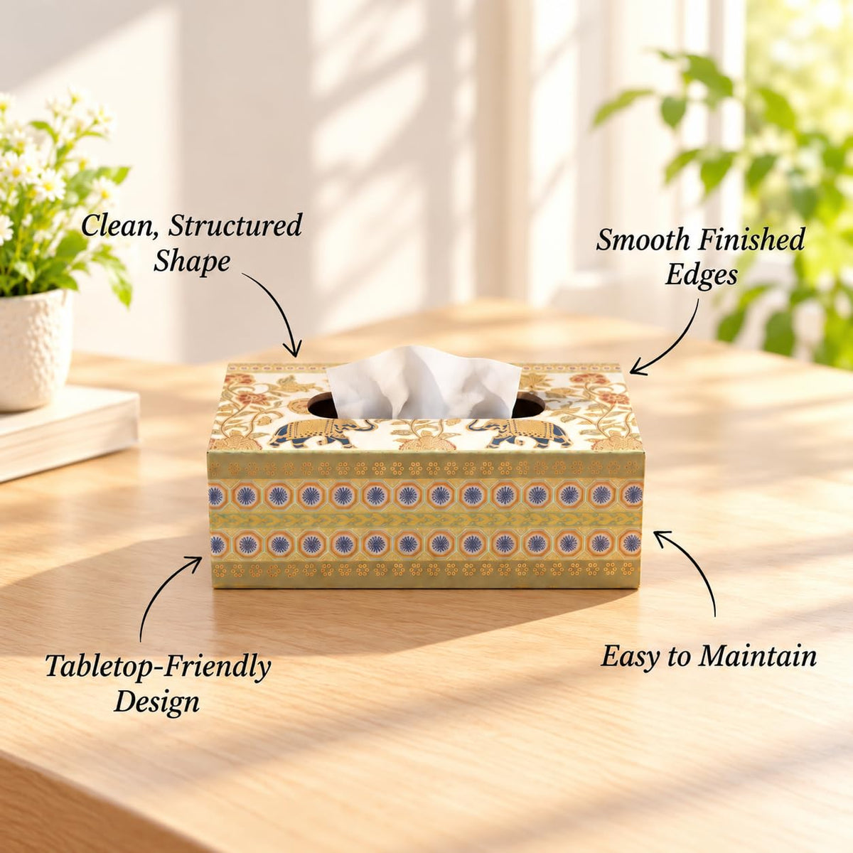 HOKIPO Tissue Box Holder, Rectangle, Engineered Wood, Royal Gulistaan - image 6