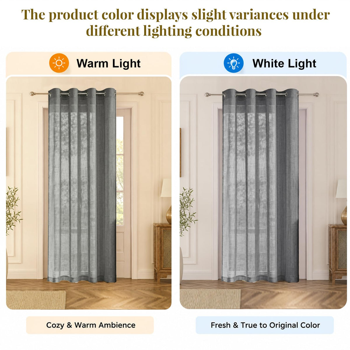 HOKIPO Breeze Sheer Curtains, 7 Feet Long - Charcoal - image 5