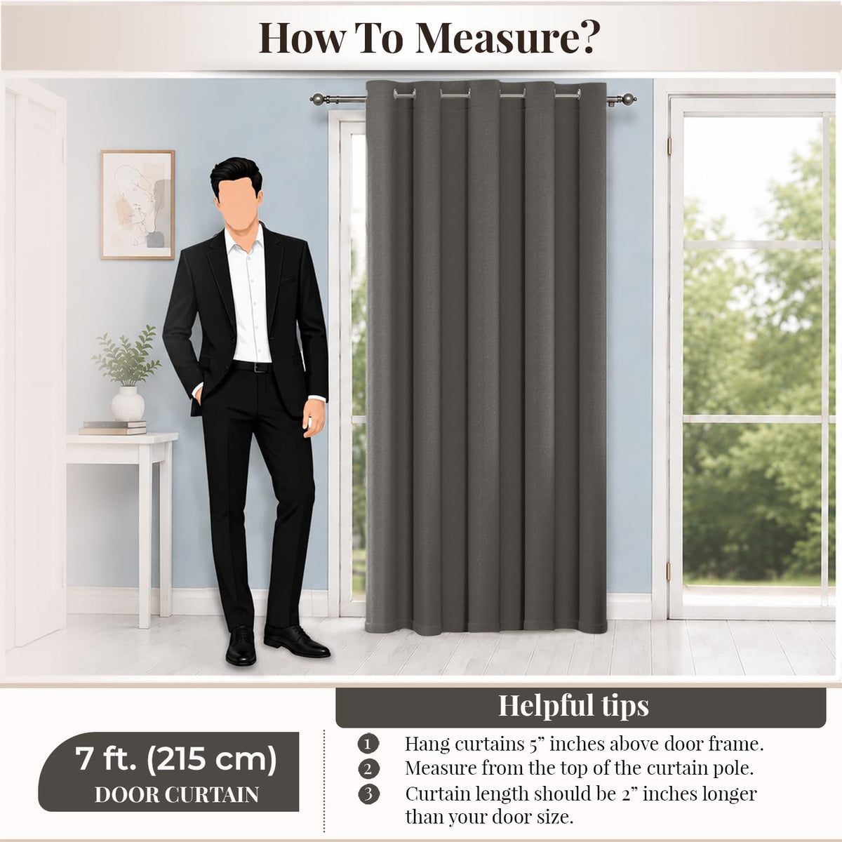 HOKIPO Atmosphere Dimout Curtains, 7 Feet Long - Charcoal Grey - image 8