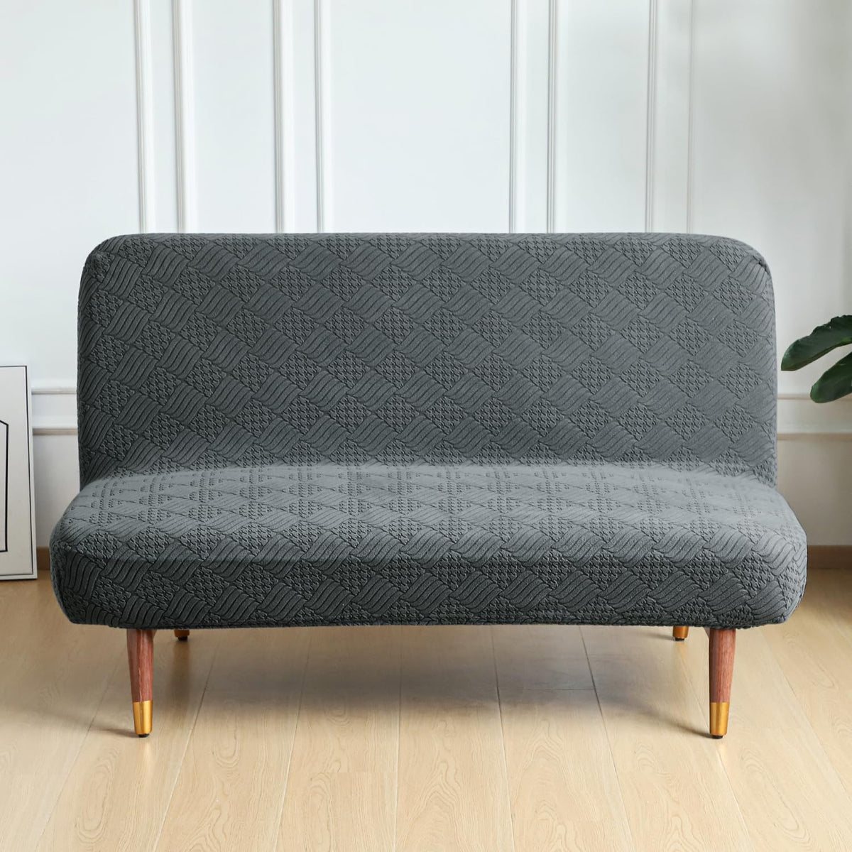 Buy Dark Grey Colour Luxurious Jacquard Armless Sofa Cover | 3 Seater - HOKIPO