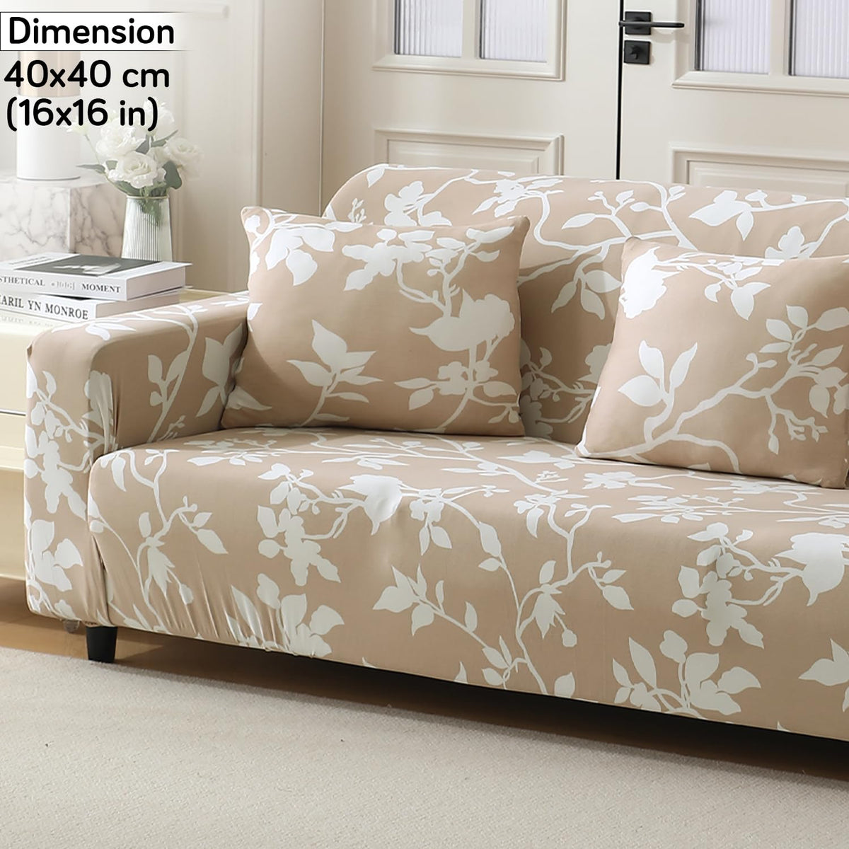 Buff Brown Sillehoute Floral Printed zippered sofa pillow covers Set of 2