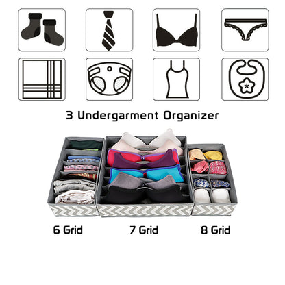 3 Pcs Undergarment Organizer Storage Box for Drawers Bra Panty Socks Tie Lingerie Organizer for Wardrobe, 8x7x6 Grid