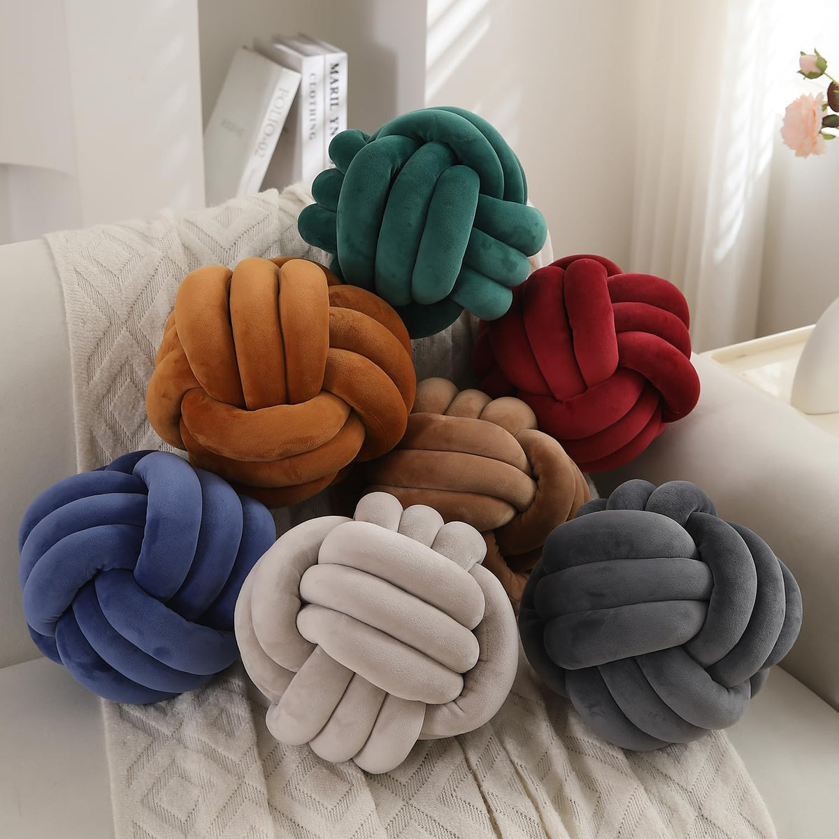 Knot Ball Cushion Pillow Soft Plush Velvet Decorative Throw Pillow - Charcoal Grey