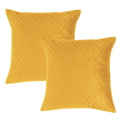 Quilted Velvet Sofa Cushion Cover Pack of 2, Mustard Yellow