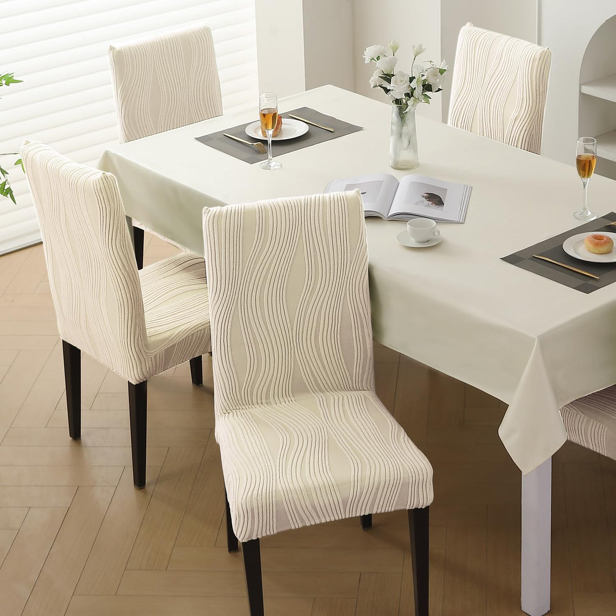 Nestiva Series Stretchable Knitting Jacquard Chair Cover - Skimmed Cream