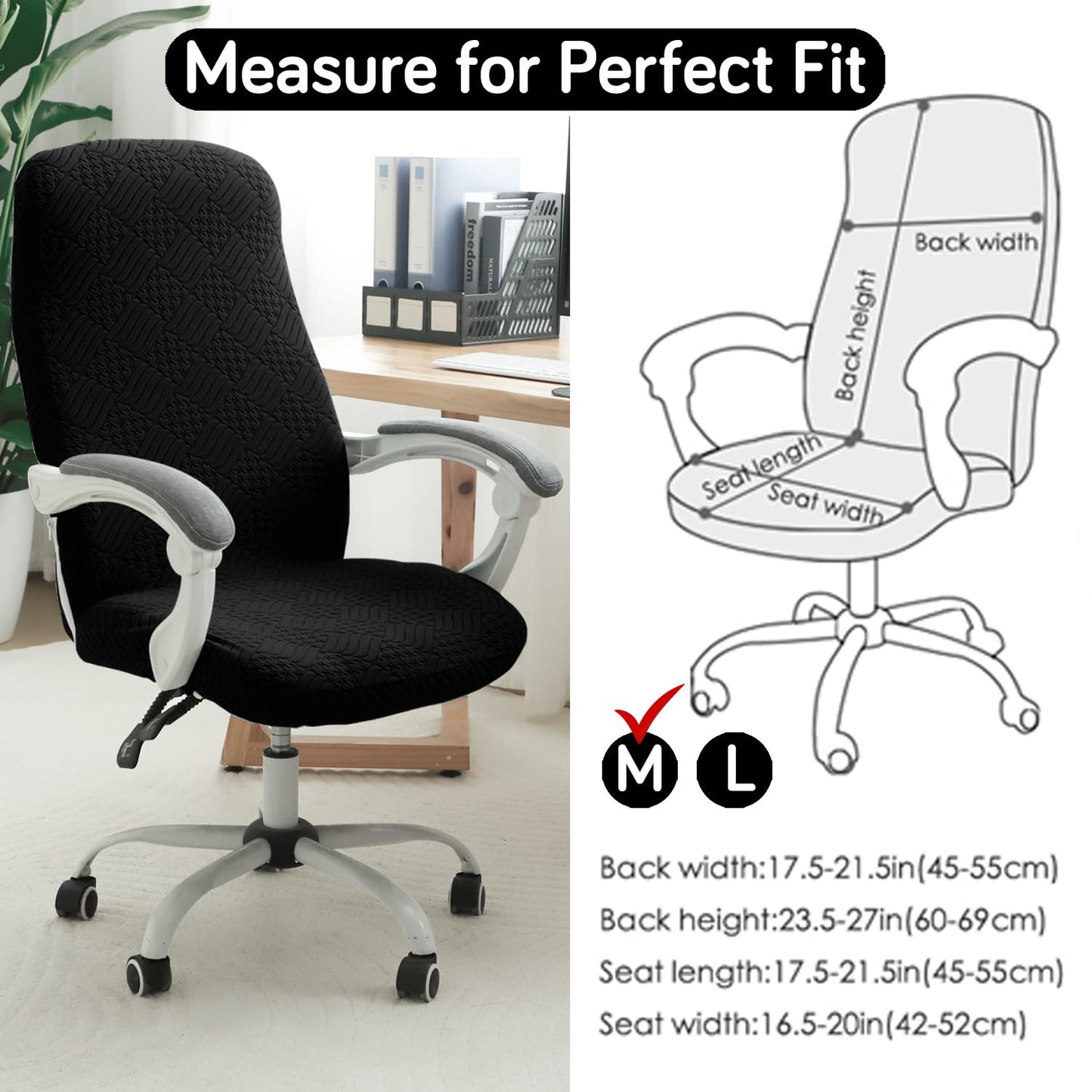 170GSM Stretchable Jacquard Office Chair Cover, Black