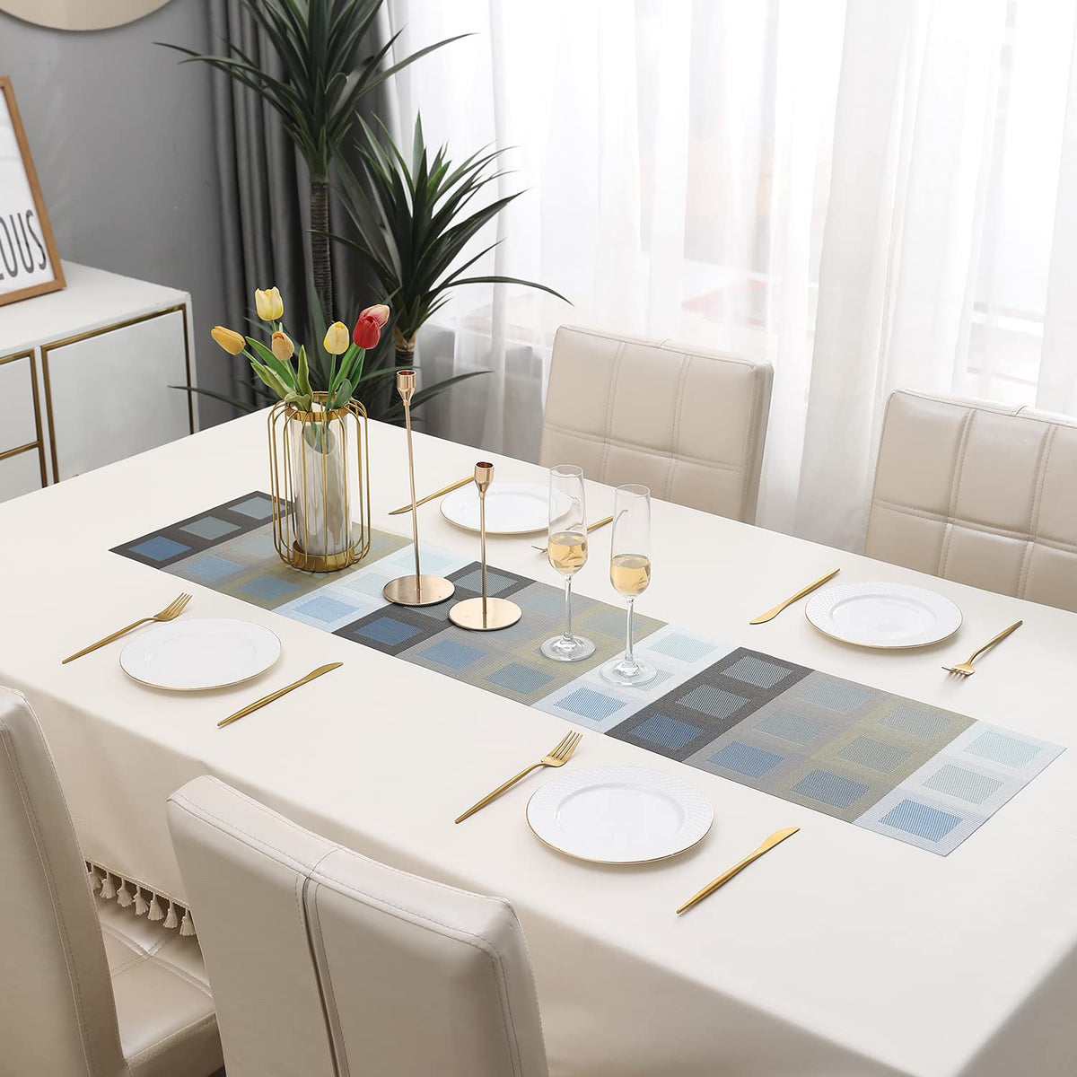 Buy Gradient Blue Colour PVC Table Runner for Dining Table | HOKIPO