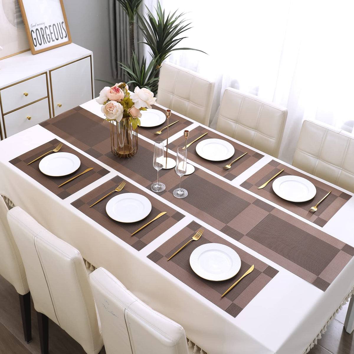PVC Dining Table Mats, Dark Brown