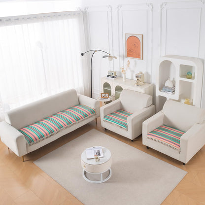 Artisan Boho 5-Seater Sofa Seat Mat with Tassels (3+1+1), Mint Green