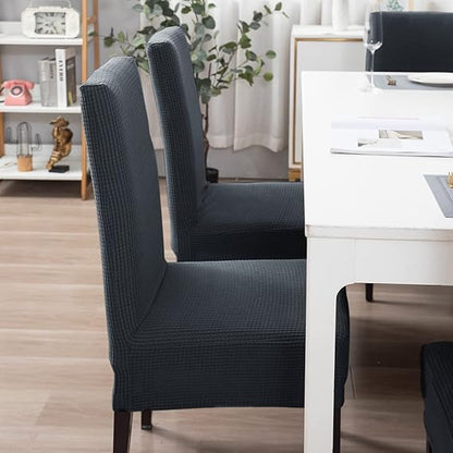 200 GSM Jacquard Set of 1/2/4/6 Dining Chair Cover, Dark Grey