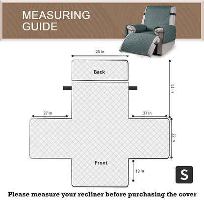 Quilted Recliner Chair Cover With Side Pockets for 1 Seater Sofa, Dark Grey