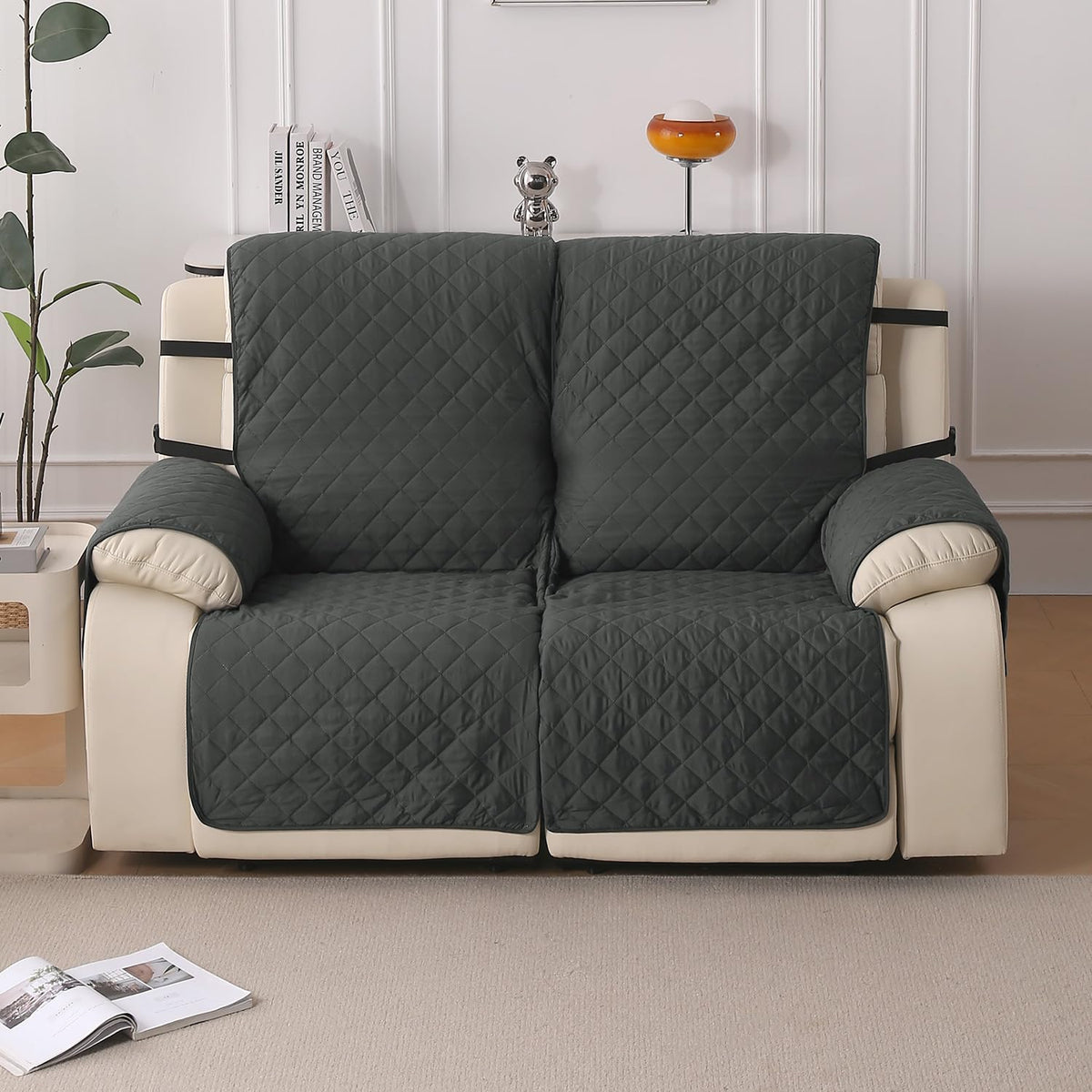 UrbanQuilt Recliner Sofa Slipcover Mat with Dual Belt for 1/2/3 Seater - Anchor Grey
