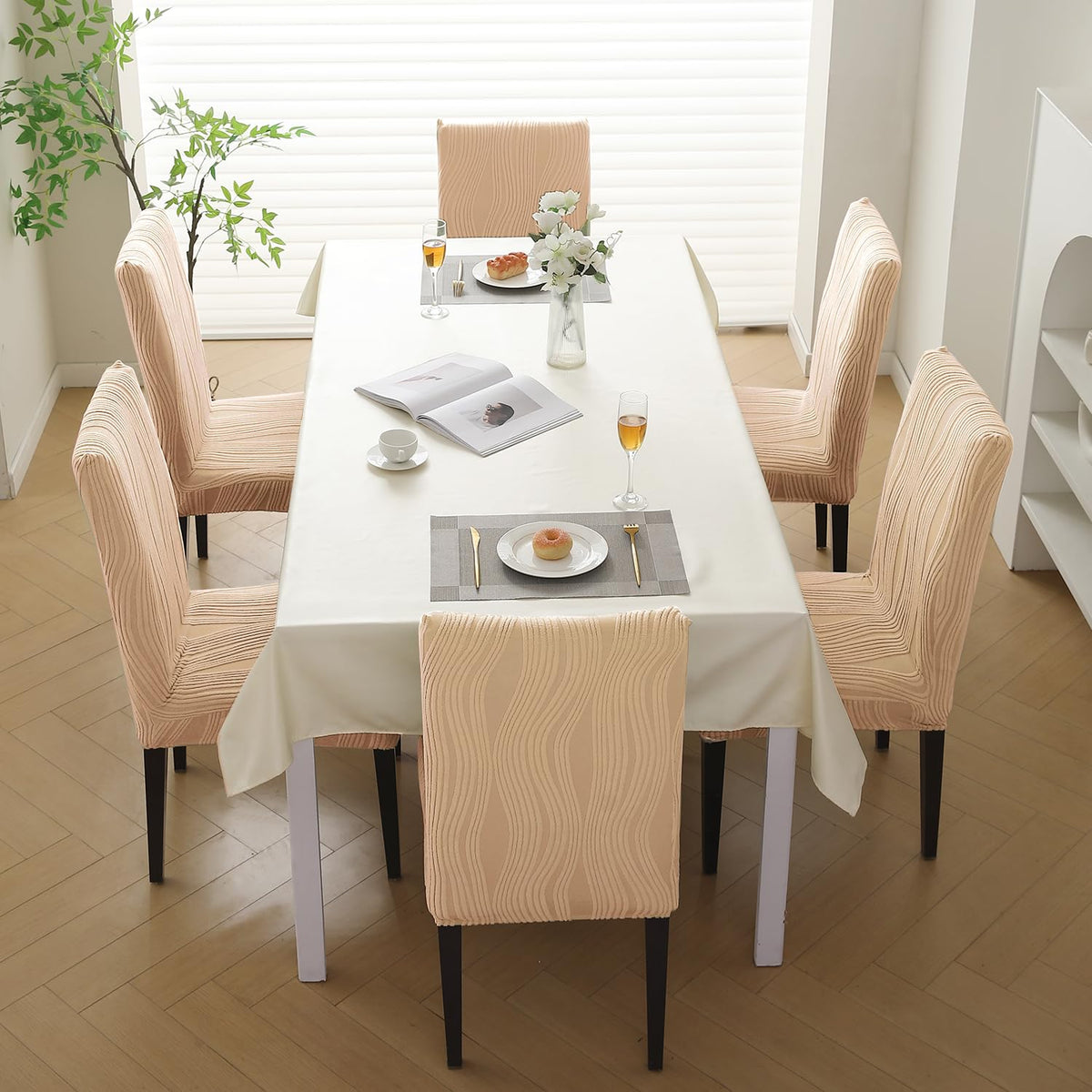 Nestiva Series Stretchable Knitting Jacquard Chair Cover - Blush Beige