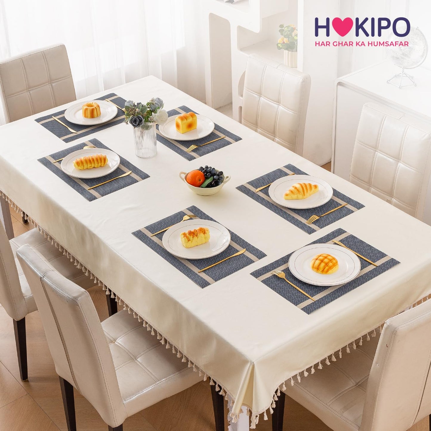 Chevron Stripes PVC Mats for Dining Table - Charcoal Blue