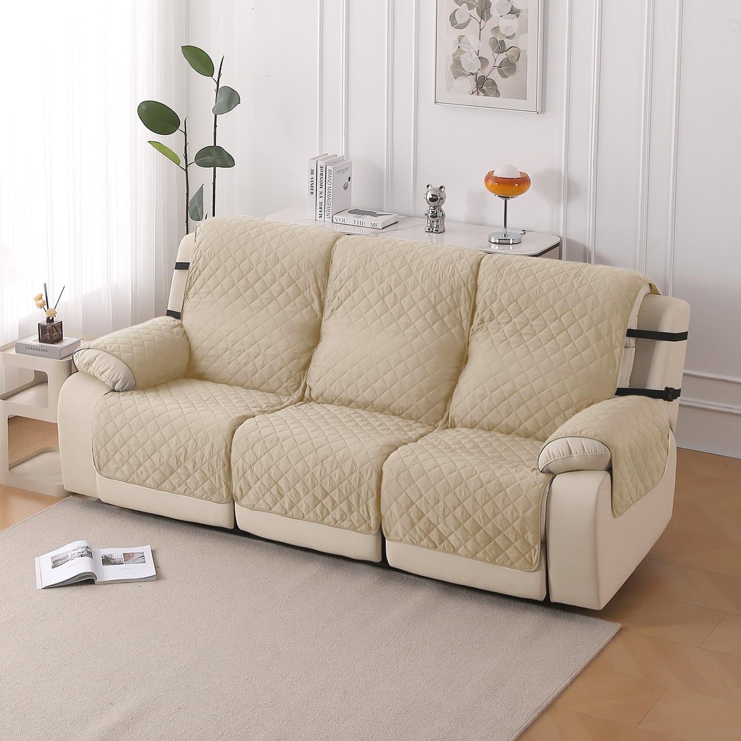 UrbanQuilt Recliner Sofa Slipcover Mat with Dual Belt for 1/2/3 Seater - Beige