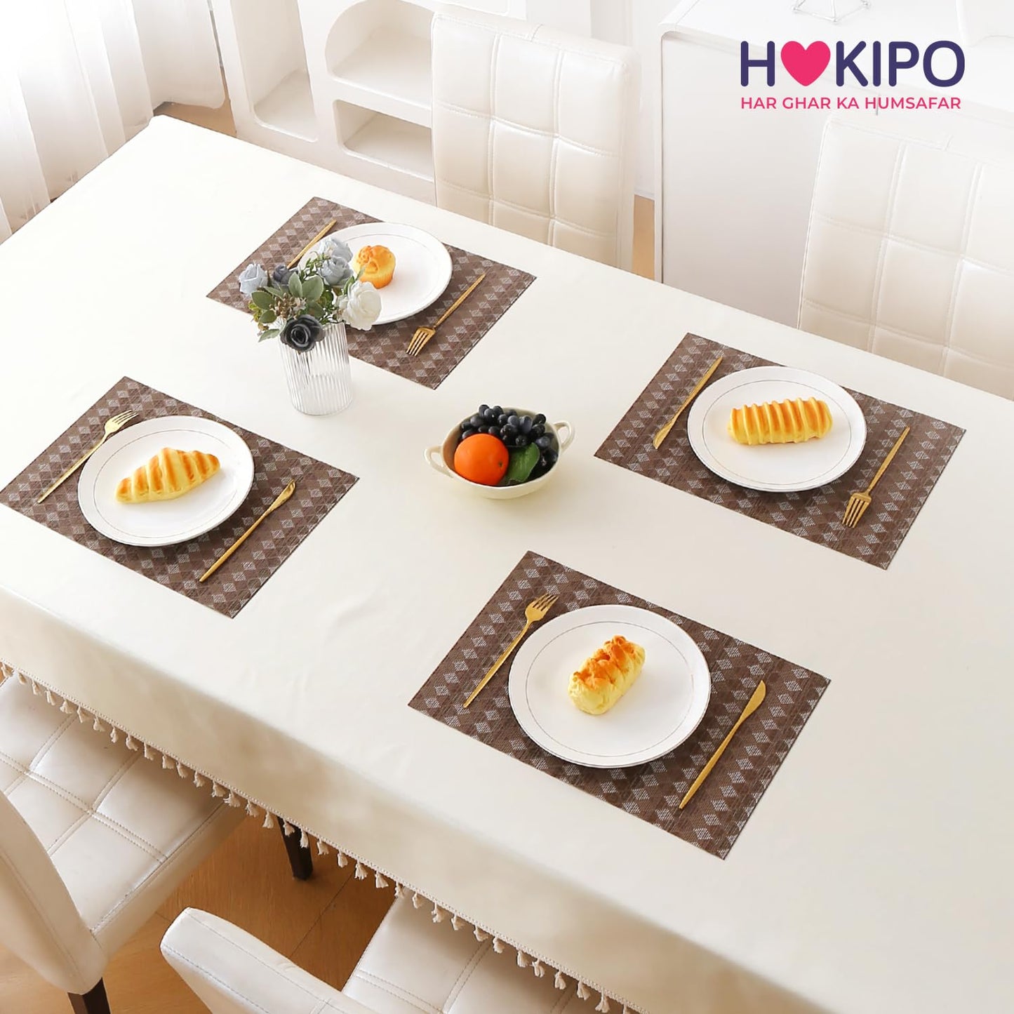 RhombusEcho Washable PVC Mats for Dining Table - Taupe Brown