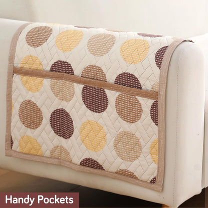 Printed Quilted Sofa Cover Mats, Brown Polka Dot