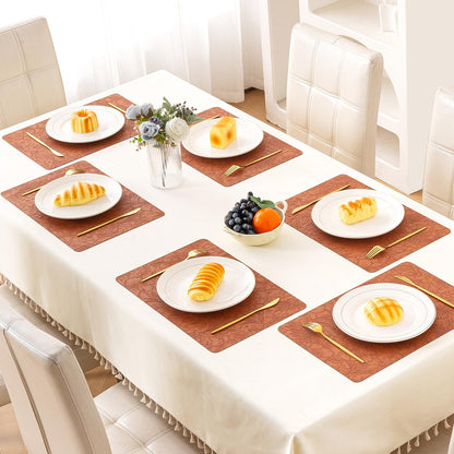 Hibiscus Bloom Washable Leather Mats for Dining Table - Amber Brown