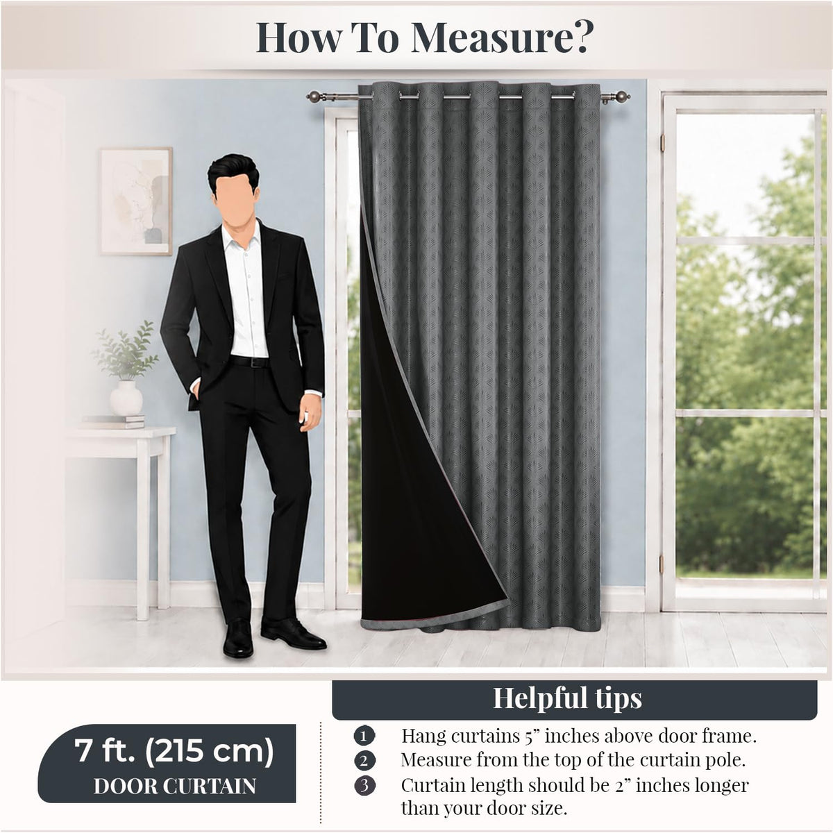 HOKIPO Palmea True Blackout Curtains, 7 Feet Long - Grey - image 7