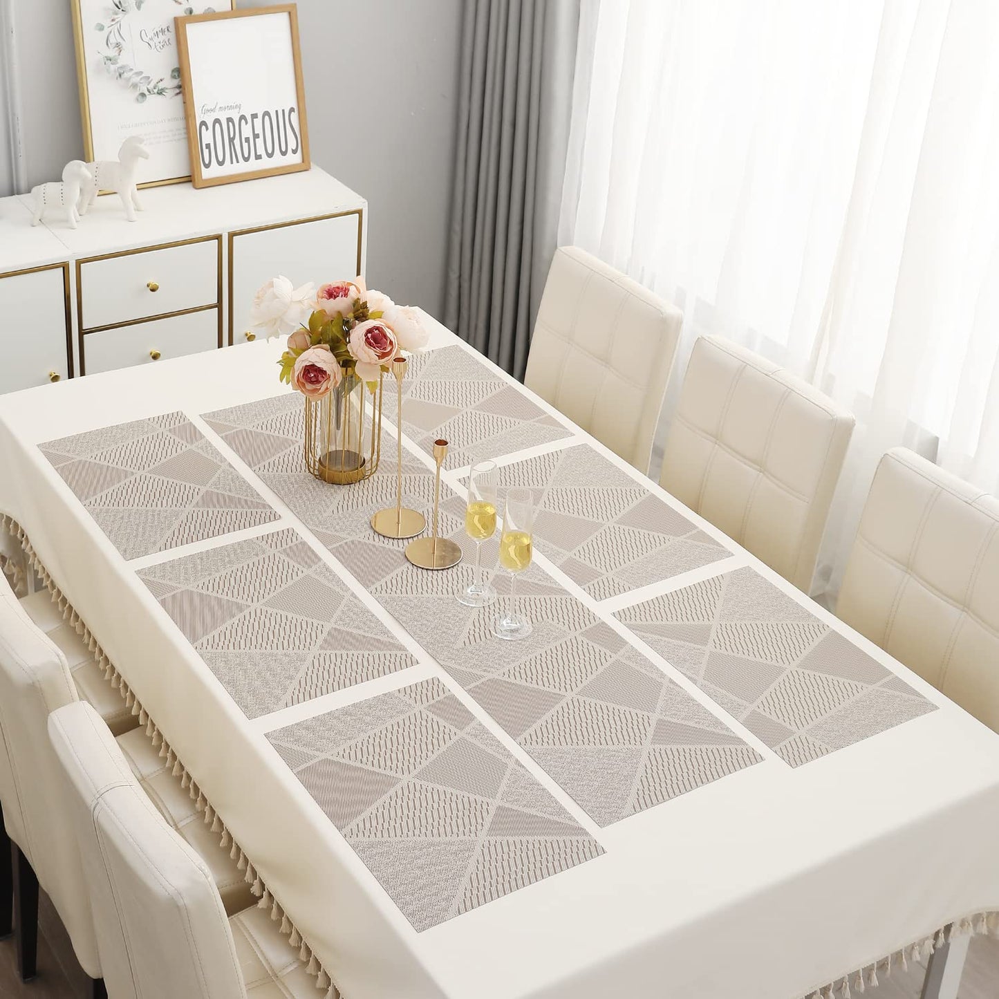 PVC Dining Table Mats, Abstract Beige