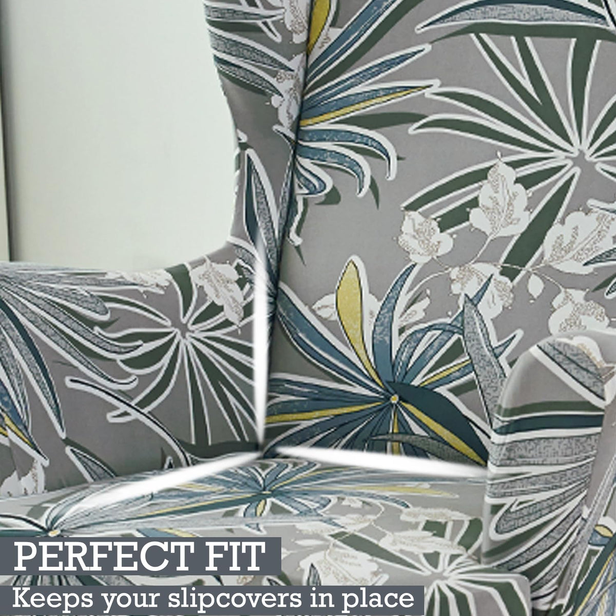 Frost Grey Marginata Elastic Wing Chair Cover