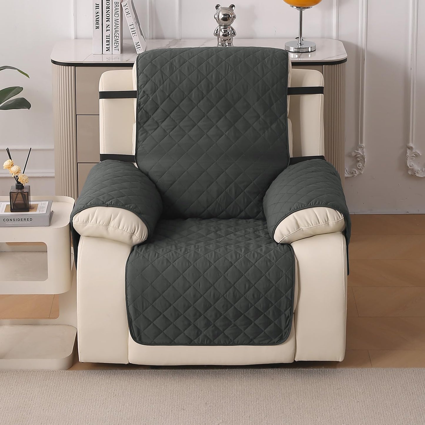 UrbanQuilt Recliner Sofa Slipcover Mat with Dual Belt for 1/2/3 Seater - Anchor Grey