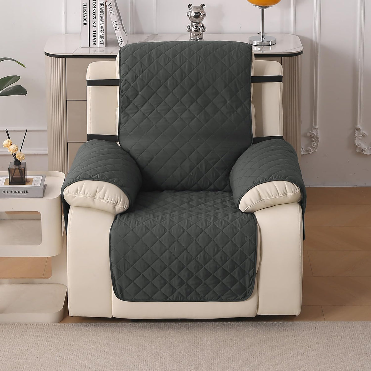 UrbanQuilt Recliner Sofa Slipcover Mat with Dual Belt for 1/2/3 Seater - Anchor Grey