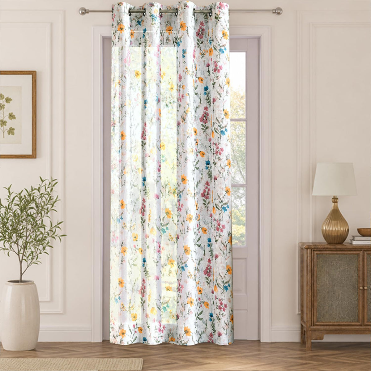HOKIPO Petals & Poetry Sheer Curtains, 7 Feet Long - Wildflower Mist - image 2