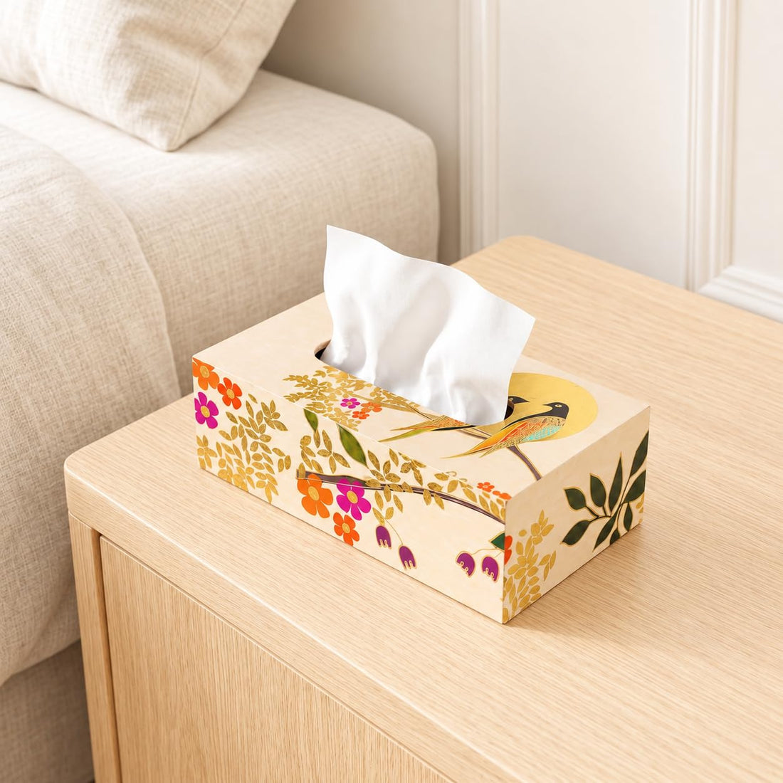 HOKIPO Tissue Box Holder, Rectangle, Engineered Wood, Sunhere Parinday - image 1