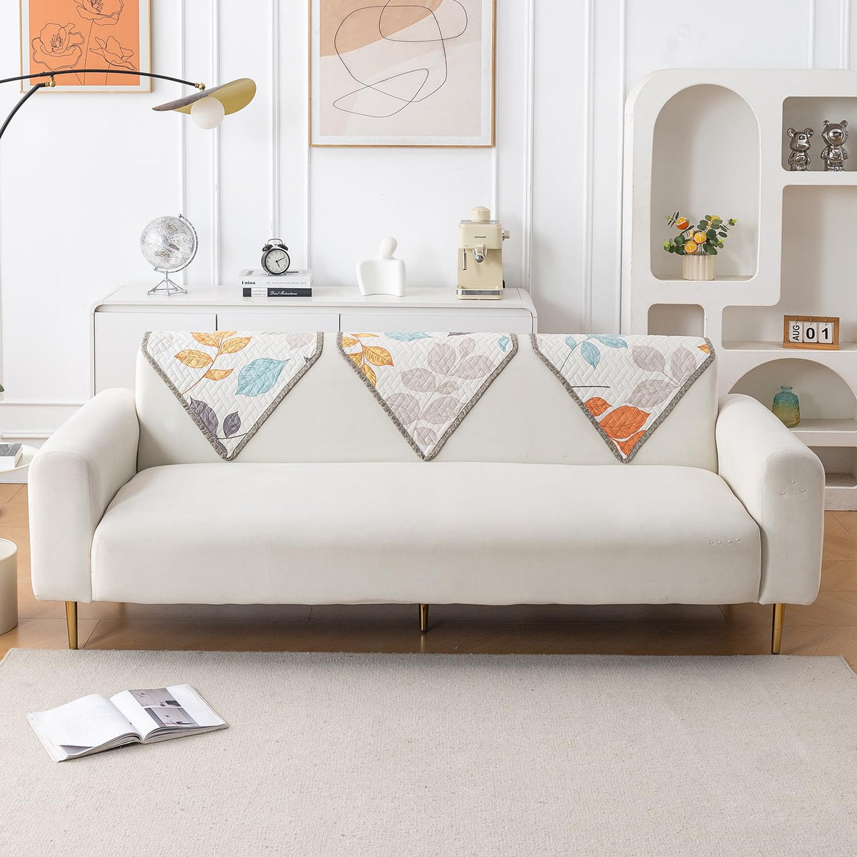 'Homehues' Printed Quilted Sofa Cover Mats, Multicolor Leaves
